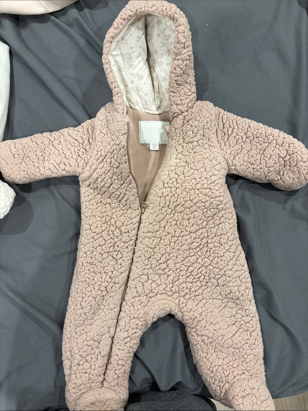 Zara Blush Sherpa Hooded One-Piece Footie